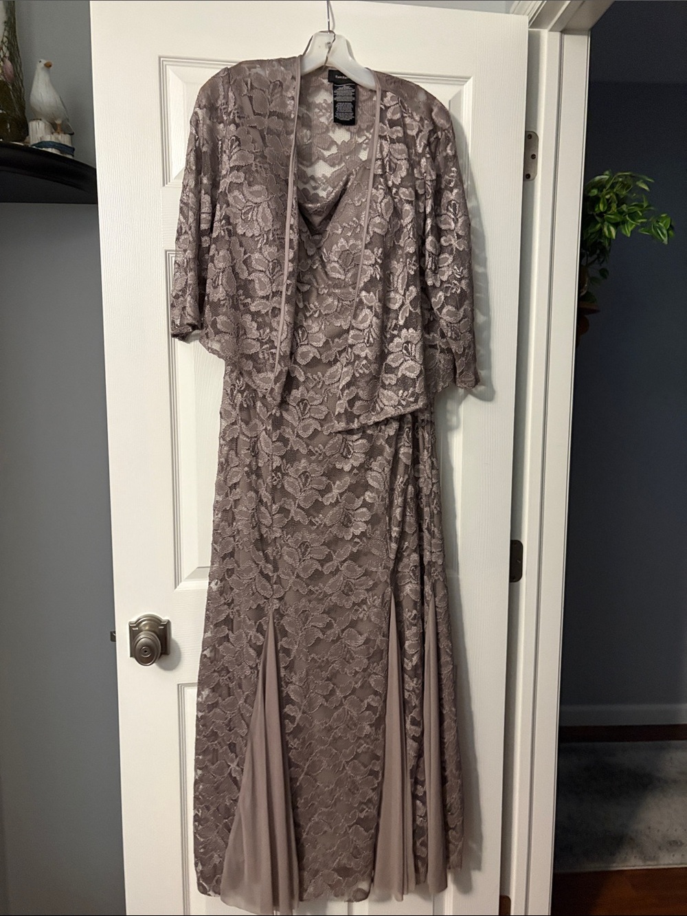 R&M Richards champagne Lace Maxi Dress with Cape Overlay - Champagne color